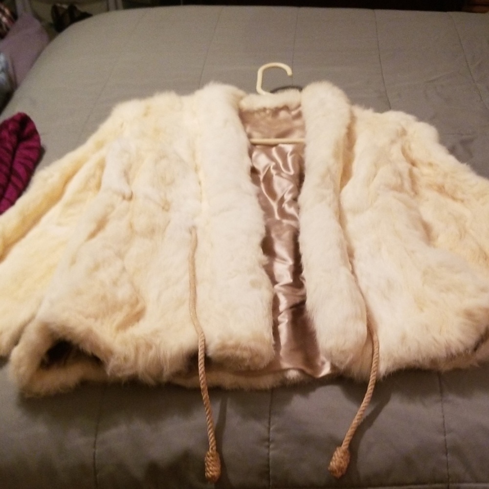 Vintage cream white rabbit Fur Coat.
